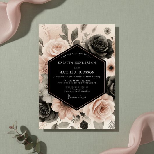Invitation Mariage Romantique Botanique Rose