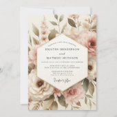 Invitation Mariage Romantique Botanique Rose Pâle (Devant)