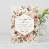 Invitation Mariage Romantique Botanique Rose Pâle (Debout devant)