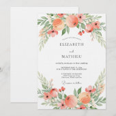 Invitation Mariage Romantique Botanique Rose Pêche (Devant / Derrière)