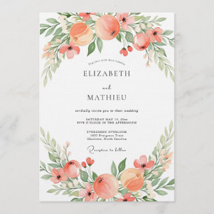 Invitation Mariage Romantique Botanique Rose Pêche