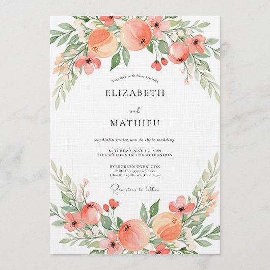 Invitation Mariage Romantique Botanique Rose Pêche (Devant)