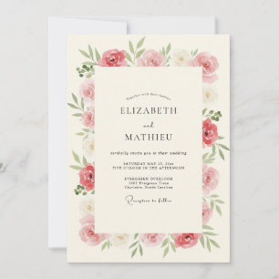 Invitation Mariage Romantique Botanique Rose Rose