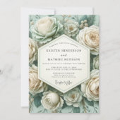 Invitation Mariage Romantique Botanique Rose Sarcelle (Devant)