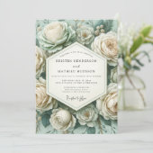 Invitation Mariage Romantique Botanique Rose Sarcelle (Debout devant)