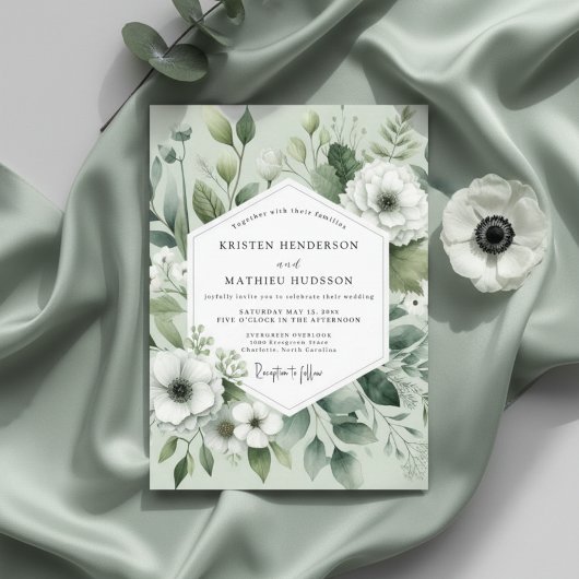 Invitation Mariage Romantique Botanique Sage