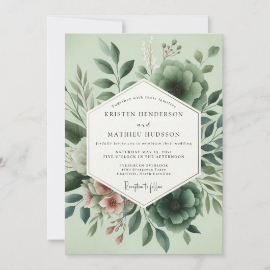 Invitation Mariage Romantique Botanique Sage (Devant)