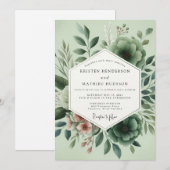 Invitation Mariage Romantique Botanique Sage (Devant / Derrière)