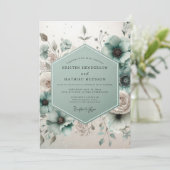 Invitation Mariage Romantique Botanique Sarcelle (Debout devant)