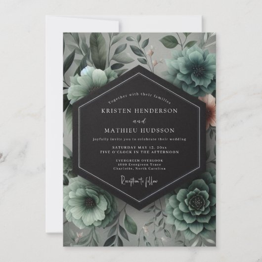 Invitation Mariage Romantique Botanique Sarcelle (Devant)