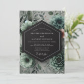 Invitation Mariage Romantique Botanique Sarcelle (Debout devant)
