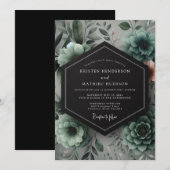 Invitation Mariage Romantique Botanique Sarcelle (Devant / Derrière)