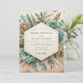 Invitation Mariage Romantique Botanique Sarcelle (Debout devant)
