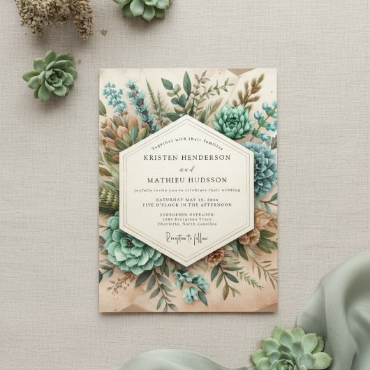 Invitation Mariage Romantique Botanique Sarcelle