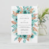 Invitation Mariage Romantique Botanique Sarcelle (Debout devant)