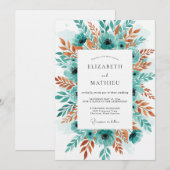 Invitation Mariage Romantique Botanique Sarcelle (Devant / Derrière)