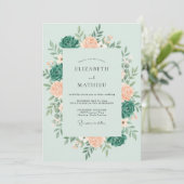 Invitation Mariage romantique botanique sarcelle menthe (Debout devant)