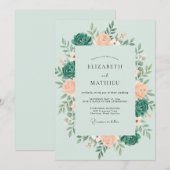 Invitation Mariage romantique botanique sarcelle menthe (Devant / Derrière)