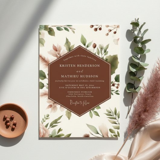 Invitation Mariage Romantique Botanique Sienne