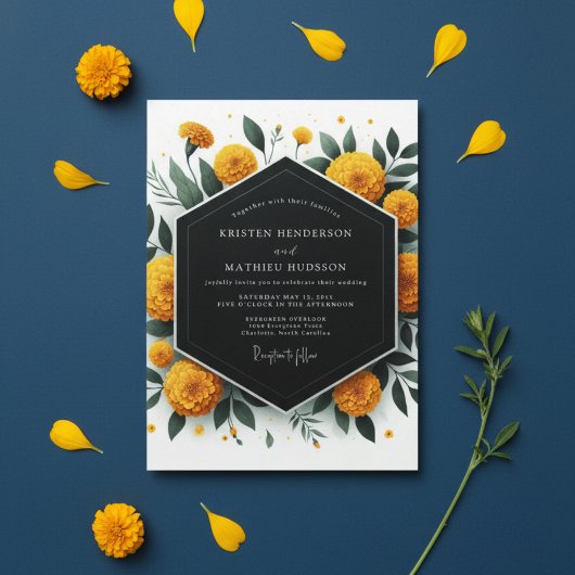 Invitation Mariage Romantique Botanique Souci Doré