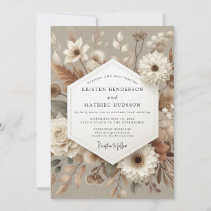 Invitation Mariage Romantique Botanique Taupe