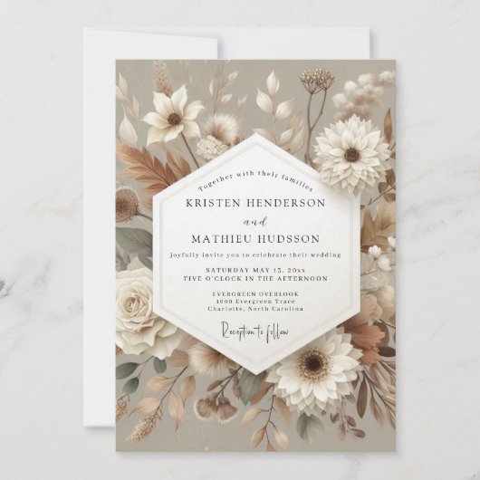 Invitation Mariage Romantique Botanique Taupe (Devant)