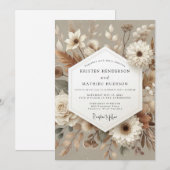 Invitation Mariage Romantique Botanique Taupe (Devant / Derrière)