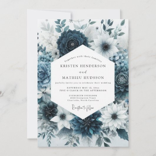 Invitation Mariage Romantique Botanique Teal Bloom (Devant)
