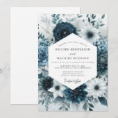 Invitation Mariage Romantique Botanique Teal Bloom (Devant / Derrière)