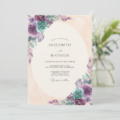 Invitation Mariage Romantique Botanique Teal Pourpre (Debout devant)