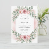 Invitation Mariage Romantique Botanique Teint Rose (Debout devant)