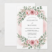 Invitation Mariage Romantique Botanique Teint Rose (Devant / Derrière)