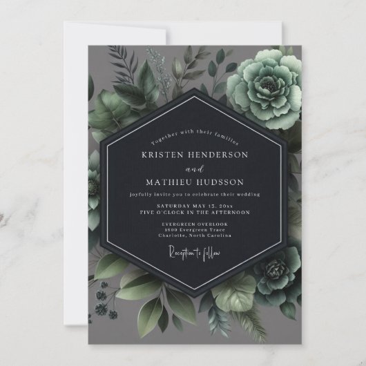Invitation Mariage Romantique Botanique Vert Ardoise (Devant)