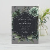Invitation Mariage Romantique Botanique Vert Ardoise (Debout devant)