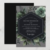 Invitation Mariage Romantique Botanique Vert Ardoise (Devant / Derrière)