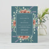 Invitation Mariage Romantique Botanique Vert Corail (Debout devant)