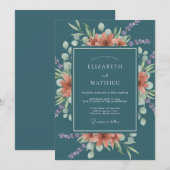 Invitation Mariage Romantique Botanique Vert Corail (Devant / Derrière)
