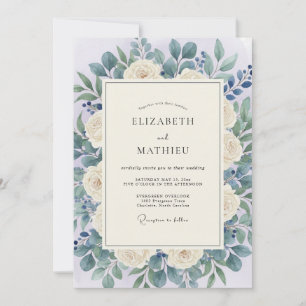 Invitation Mariage Romantique Botanique Vert Crème