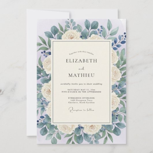 Invitation Mariage Romantique Botanique Vert Crème (Devant)