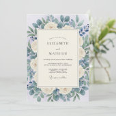 Invitation Mariage Romantique Botanique Vert Crème (Debout devant)
