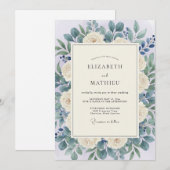 Invitation Mariage Romantique Botanique Vert Crème (Devant / Derrière)