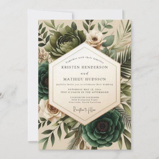 Invitation Mariage Romantique Botanique Vert Forêt (Devant)