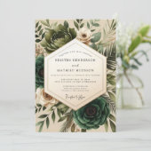 Invitation Mariage Romantique Botanique Vert Forêt (Debout devant)