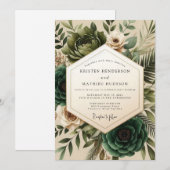 Invitation Mariage Romantique Botanique Vert Forêt (Devant / Derrière)
