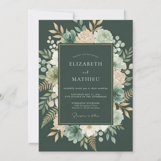 Invitation Mariage Romantique Botanique Vert Forêt (Devant)