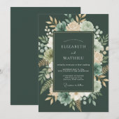 Invitation Mariage Romantique Botanique Vert Forêt (Devant / Derrière)