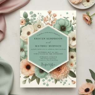 Invitation Mariage Romantique Botanique Vert Menthe