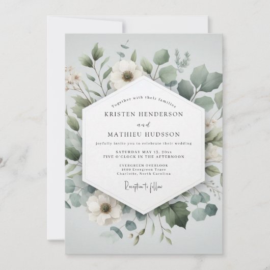 Invitation Mariage Romantique Botanique Vert Pâle (Devant)