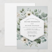 Invitation Mariage Romantique Botanique Vert Pâle (Devant / Derrière)