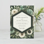 Invitation Mariage Romantique Botanique Vert Profond (Debout devant)
